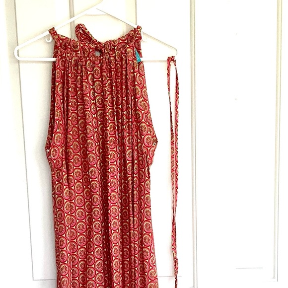 Maxi Dress Red/Green/Dark Pink Geometric Print Large by Escapada - Picture 2 of 10